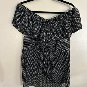 Lane Bryant Blouse Off The Shoulder Black White Dot Sheer Lined Shirt Size 20